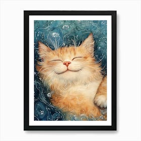 Happy Orange Cat Floating on Water 2 Art Print