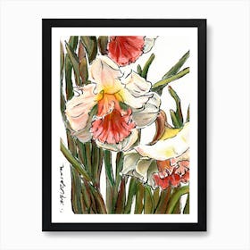 Spring Daffodils Watercolor Sketch Art Print