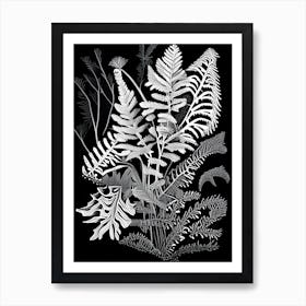 Ebony Spleenwort Wildflower Linocut 1 Art Print