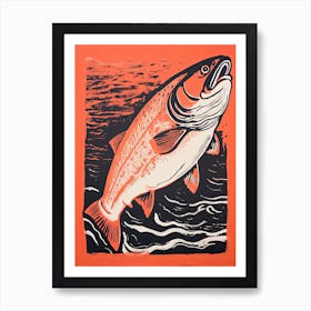 Salmon, Woodblock Animal  Drawing 1 Art Print