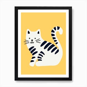 Cat On Yellow Background Art Print