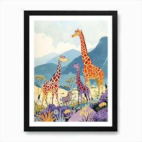 Cute Giraffe Family Illustration Art Print