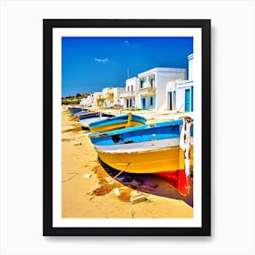 Greece Beach - Boats On The Beach Art Print