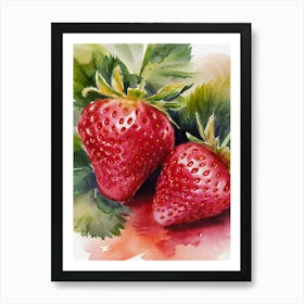 Strawberry Watercolor Painting Art Print