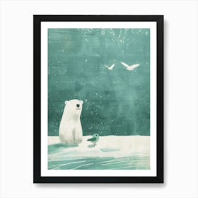 Polar Bear And Bird Art Print