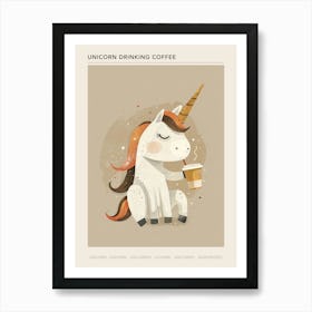 Unicorn Drinking A Coffee Muted Pastels Poster Art Print