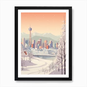 Vintage Winter Travel Illustration Vancouver Canada 5 Art Print