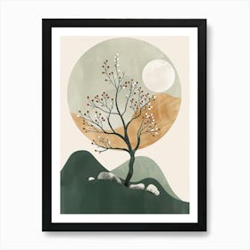 Peach Tree Minimal Japandi Illustration 2 Art Print