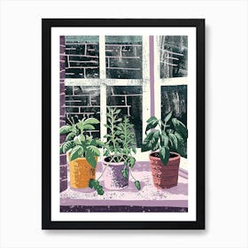 Potted Herbs On The Windowsil Illustration 3 Art Print