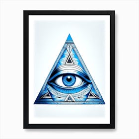 Eye Of Providence, Symbol, Third Eye Blue & White 1 Art Print