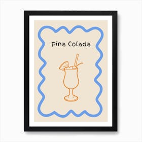 Pina Colada Doodle Poster Ornage & Blue Art Print