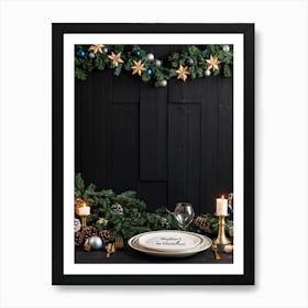 Festive Winter Celebration Table Setting Featuring A Seasonal Ornament Adorned Fir Tree As The Cent (1) Poster