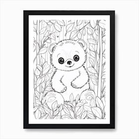 Line Art Jungle Animal Sloth 4 Art Print