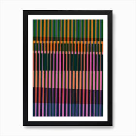 Modern Abstract Geometric Lines in Bright Pink Orange and Green Art Print
