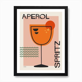 Aperol Spritz Pink Retro Cocktail  Art Print