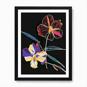 Neon Flowers On Black Wild Pansy 3 Art Print