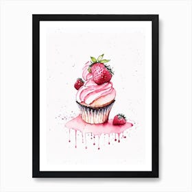 Strawberry Cupcakes, Dessert, Food Minimalist Watercolour 1 Art Print