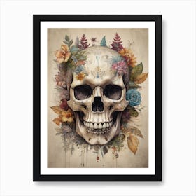 Floral Skull Vintage Painting (55) Art Print