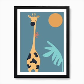 Giraffe Neutral Nursery Kids Teal Art Print