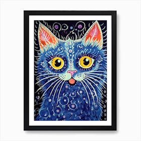 Louis Wain Blue Gothic Kaleidoscope Cat 7 Art Print