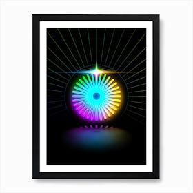 Neon Geometric Glyph in Candy Blue and Pink with Rainbow Sparkle on Black n.0404 Art Print