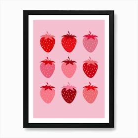 Pink And Red Strawberries Fruit Art Print