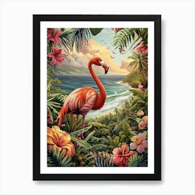 Greater Flamingo Greece Tropical Illustration 7 Art Print