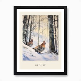 Winter Watercolour Grouse 2 Poster Art Print