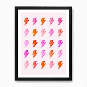 Preppy Lightning Bolts Pink and Orange Pattern Art Print