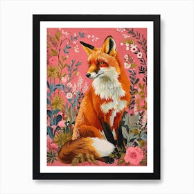 Floral Animal Painting Fox 2 Art Print