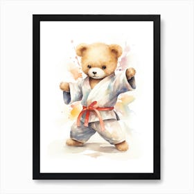 Martial Arts Teddy Bear Painting Watercolour 4 Art Print