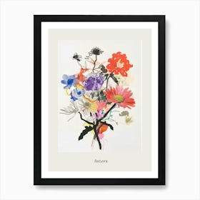 Asters 2 Collage Flower Bouquet Poster Art Print