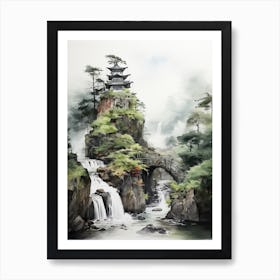Nachi Falls In Wakayama Nikko In Tochigi, Japanese Brush Painting, Ukiyo E, Minimal 1 Art Print