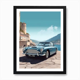 A Aston Martin Db5 In Amalfi Coast, Italy, Car Illustration 2 Art Print