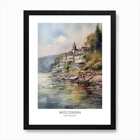 Lake Geneva, Wisconsin 3 Watercolor Travel Poster Art Print