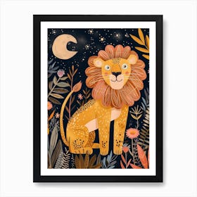 Barbary Lion Night Hunt Illustration 1 Art Print
