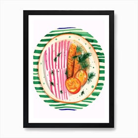 A Plate Of Cucumbers, Top View Food Illustration 4 Art Print