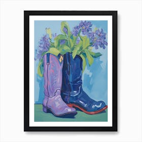A Painting Of Cowboy Boots With Snapdragon Flowers, Fauvist Style, Still Life 7 Art Print
