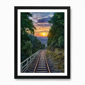 Train Tracks At Sunset Art Print