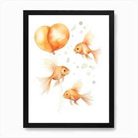Fish Flying With Autumn Fall Pumpkins And Balloons Watercolour Nursery 1 Art Print