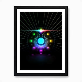 Neon Geometric Glyph in Candy Blue and Pink with Rainbow Sparkle on Black n.0088 Art Print