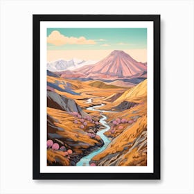 Tongariro Alpine Crossing New Zealand 4 Hike Illustration Art Print