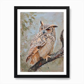 African Wood Owl Japanese Painting 7 Art Print