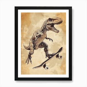 Vintage Deinonychus Dinosaur On A Skateboard   4 Art Print