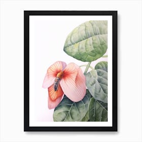 Beehive With Anthurium Flower Watercolour Illustration 3 Art Print