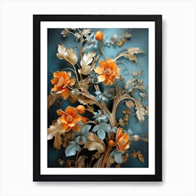 Flowers On A Blue Background Art Print