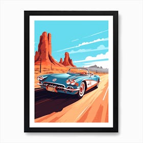 A Chevrolet Corvette Car In Route 66 Flat Illustration 1 Art Print