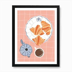 Food Illustration Coffee And Croissants Preppy Contemporary Kitchen Art Print