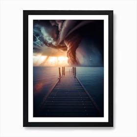 Tornado Over The Ocean And Sunset Poster