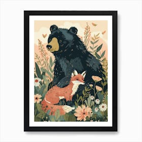 American Black Bear And A Fox Storybook Illustration 4 Affiche